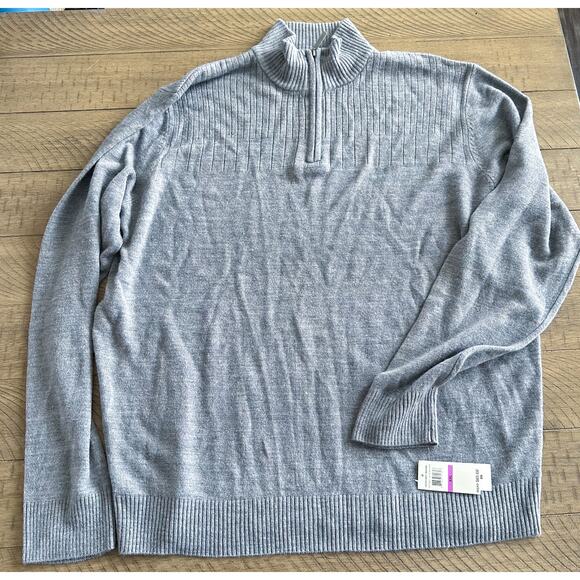 Geoffrey Beene Gray Quarter Zip Sweater XXL Mens NWT - Picture 1 of 4